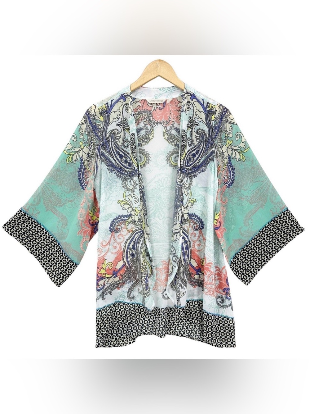 SOFT SURROUNDINGS Muse Kimono Womens Small Open Front Paisley Sequin Trim